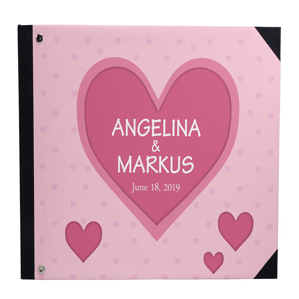Darling Souvenir Pink Hearts & Polka Dot Wedding Guestbook Hardbound Cover Printed Anniversary Wedding Guest Registry-9 x 12 Inches