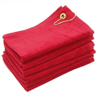 SHOPINUSA Set of 12, Terry Velour Golf Towels Corner Grommet & Hook, 11x18 Fingertip Towels, 100% Cotton Sport Towels (12, Red)