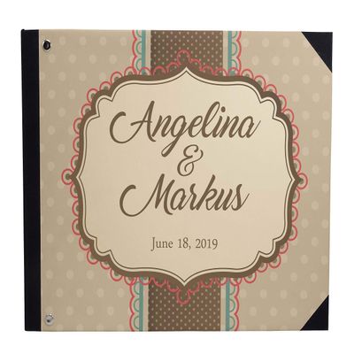Darling Souvenir Brown Polka Dot & Printed Hardbound Cover Guestbook for Wedding Guest Sign in Book Registry-9 x 12 Inches