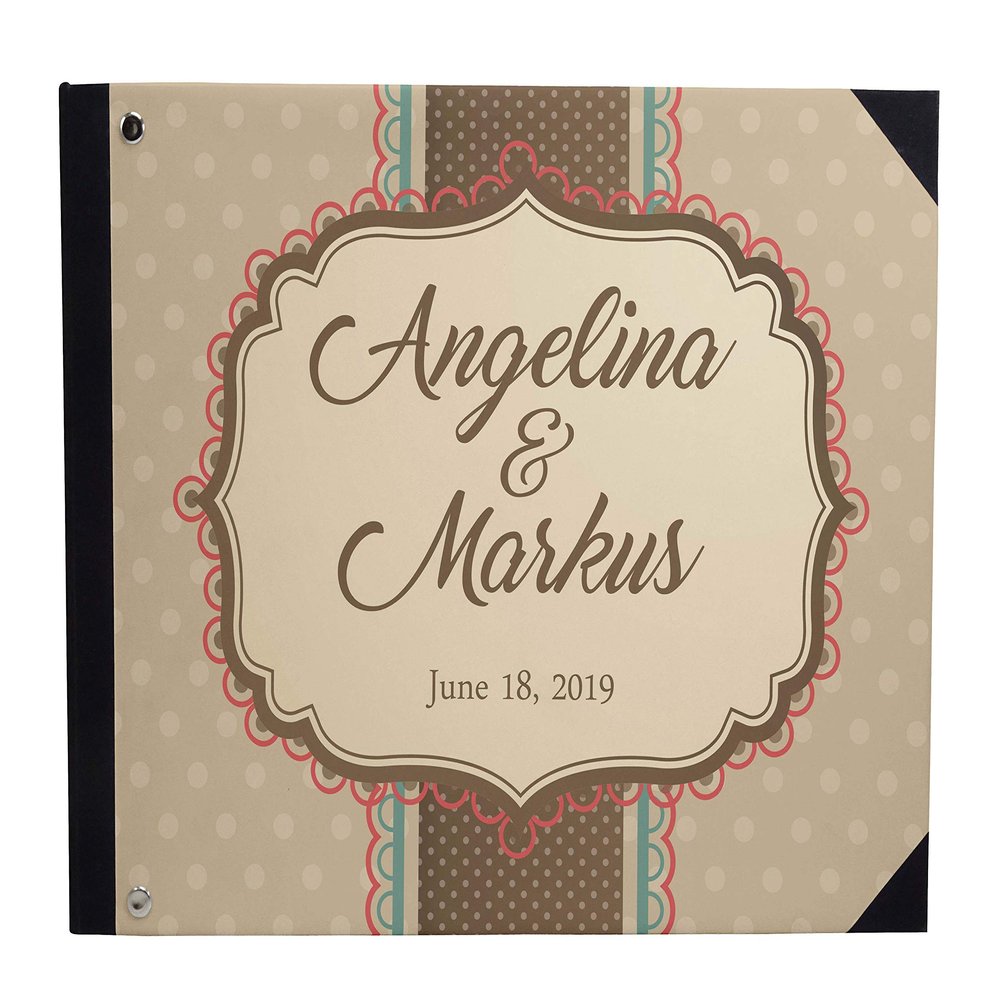 Darling Souvenir Brown Polka Dot & Printed Hardbound Cover Guestbook for Wedding Guest Sign in Book Registry-9 x 12 Inches