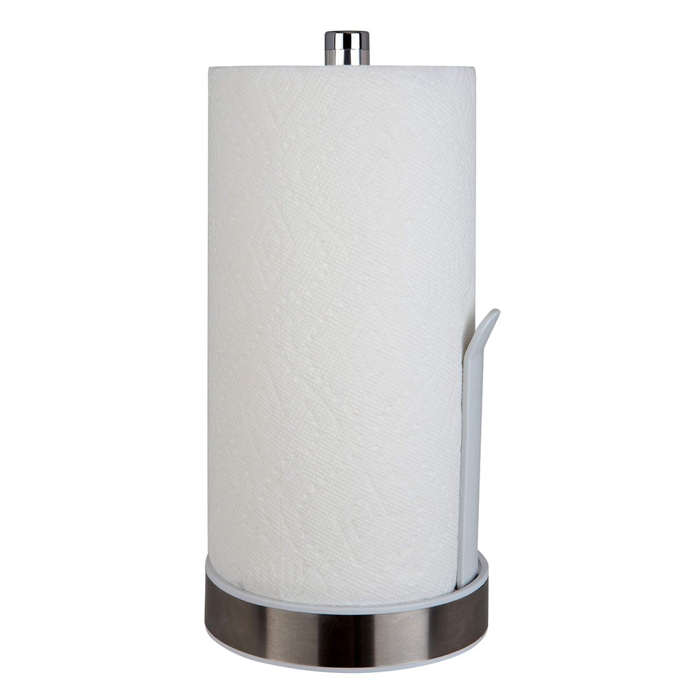 Kitchen Details Easy Tear Deluxe Paper Towel Holder Dispenser with Suspension Arm | Free Standing | Counter Top | Holds 1 Jumbo Roll | White