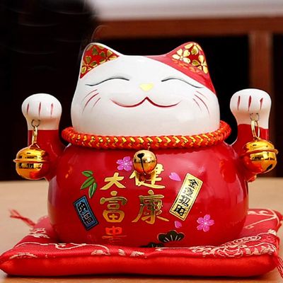 4.5'' Porcelain Lucky Cat Maneki Neko Feng Shui Cats Gifts B2