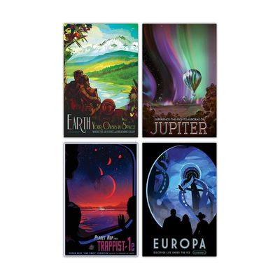 NASA Posters Space Tourism Astronomy Wall Art: Unique, Boho & Modern Astrology Home Decor for Living Room, Bedroom & Office - for Zodiac, Space, NASA Poster Fans - Set of 4 Unframed Posters 8x10