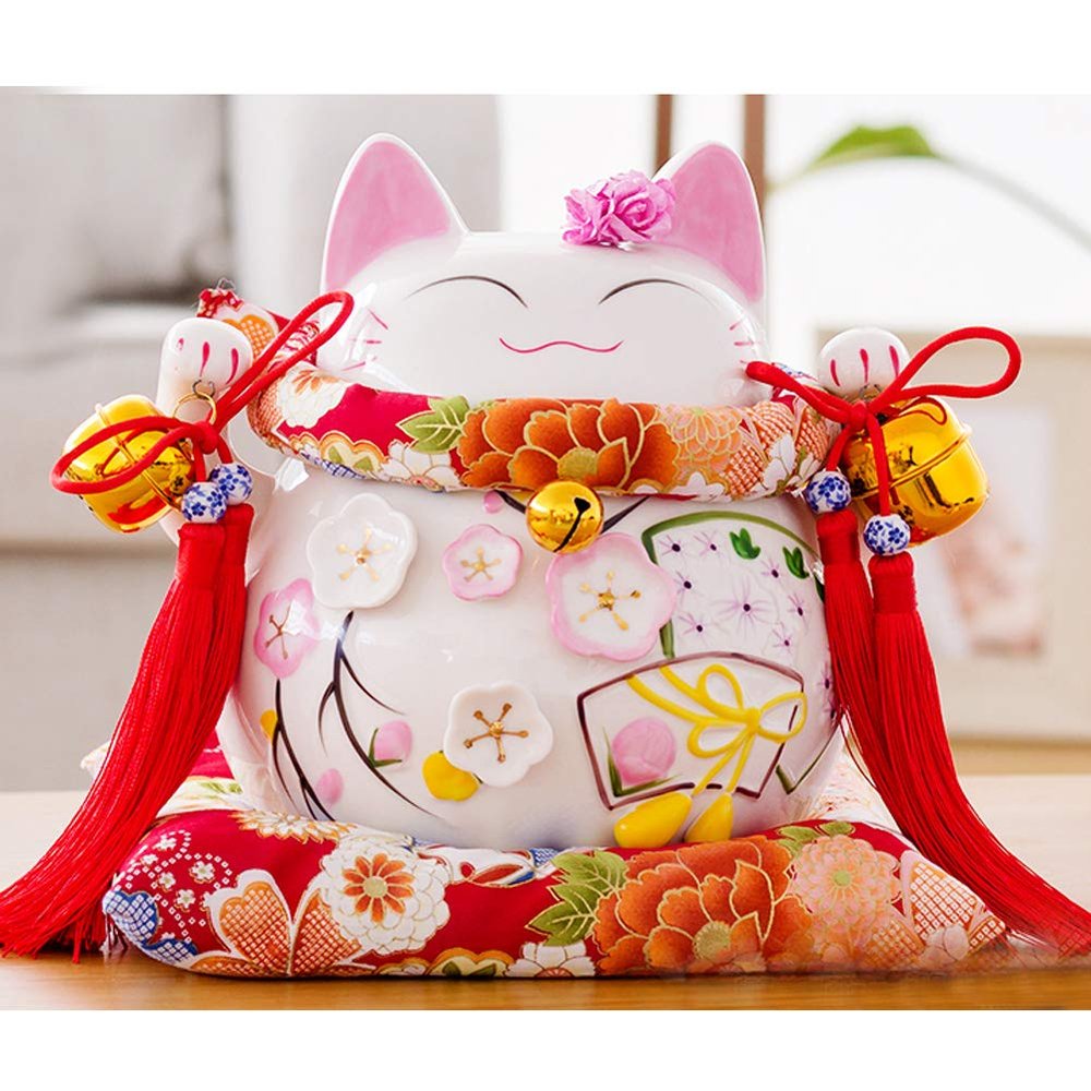 8" Porcelain Lucky Cat Maneki Neko Feng Shui-B