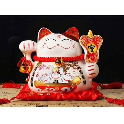 10'' Porcelain Lucky Cat Maneki Neko Feng Shui Cats [D2]