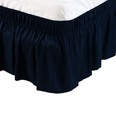 Amuze Bedding Wrap Around Bed Skirt, Elastic Soft Ruffled Bed Skirt Easy On and Easy Off 100% Egyptian Cotton 15 Inch Drop (Queen,Navy Blue)