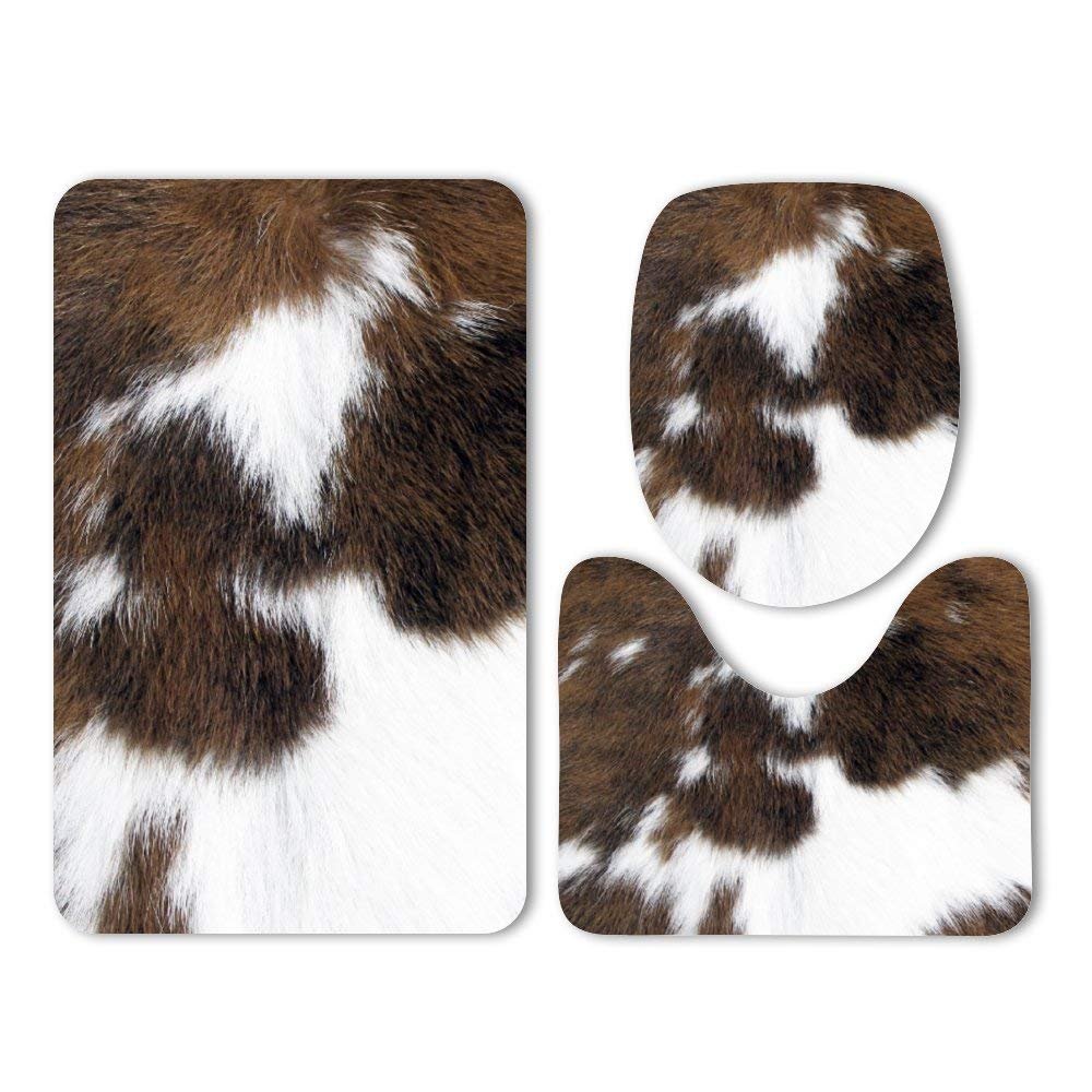 3-Pack Bath Mat Set,Cowhide Memory Foam Soft Shower Bath Rugs-Contour Mat and Lid Cover,Non-Slip Velvet Bathrug,Shower Toilet Bathmats Carpet