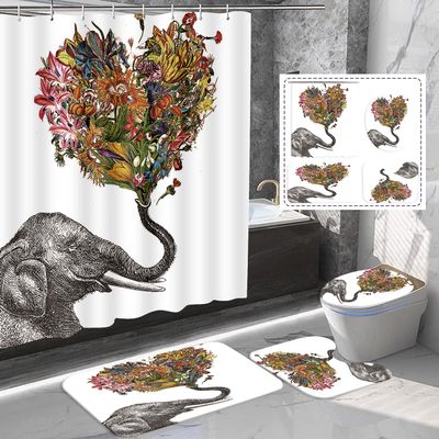Amagical Colorful Elephant Flowers Decor 16 Piece Bathroom Mat Set Shower Curtain Set Bathroom Mat Contour Mat Toilet Cover Shower Curtain with 12 Hooks