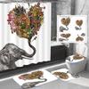 Amagical Colorful Elephant Flowers Decor 16 Piece Bathroom Mat Set Shower Curtain Set Bathroom Mat Contour Mat Toilet Cover Shower Curtain with 12 Hooks view 1