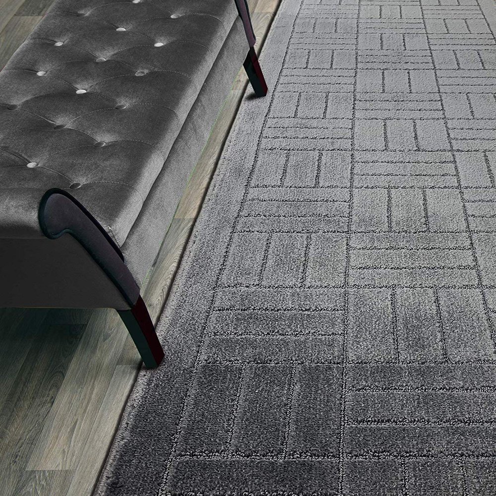 20 FT Long Non-Slip Washable Carpet Runner Rug with Rubber Backing, Custom Cut Floor Mat for Kitchen Hallway Stairs Bedroom Bathroom Entry, Bricks Anthracite Grey, Your Choice of Length, (26" X 20')