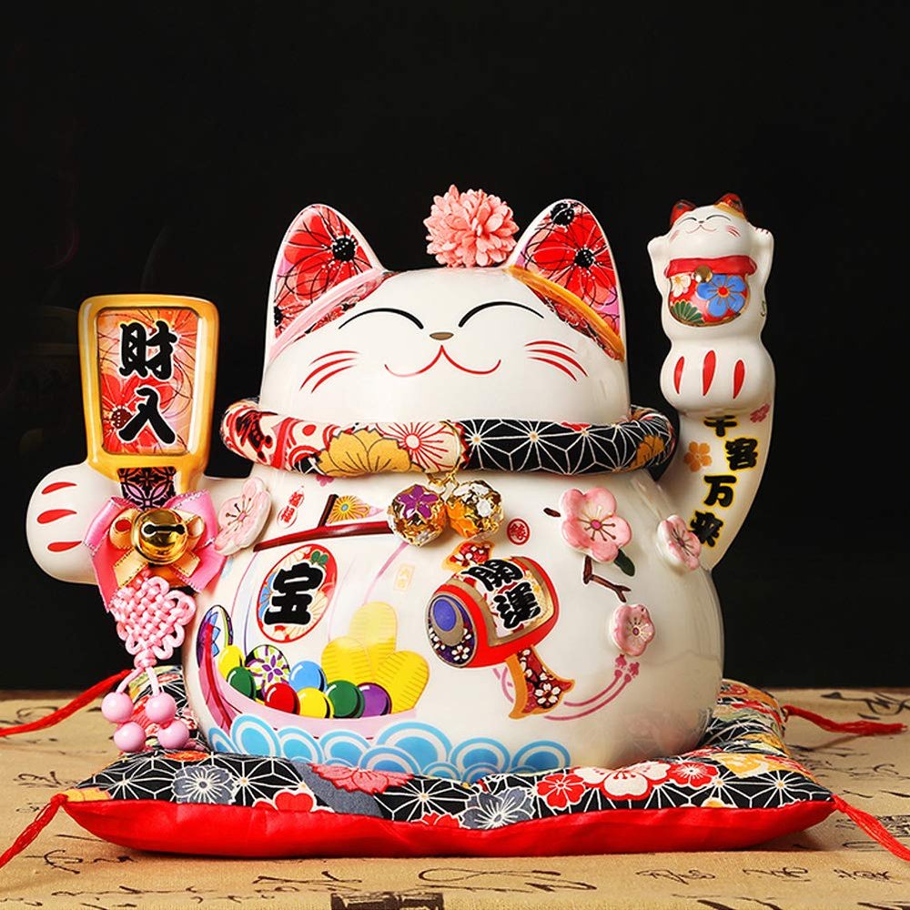 10'' Porcelain Lucky Cat Maneki Neko Feng Shui Cats [D6]