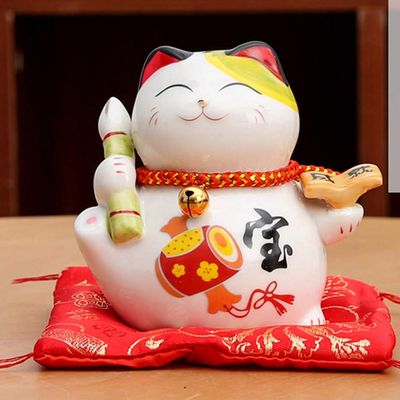 4" Porcelain Lucky Cat Maneki Neko Feng Shui-G