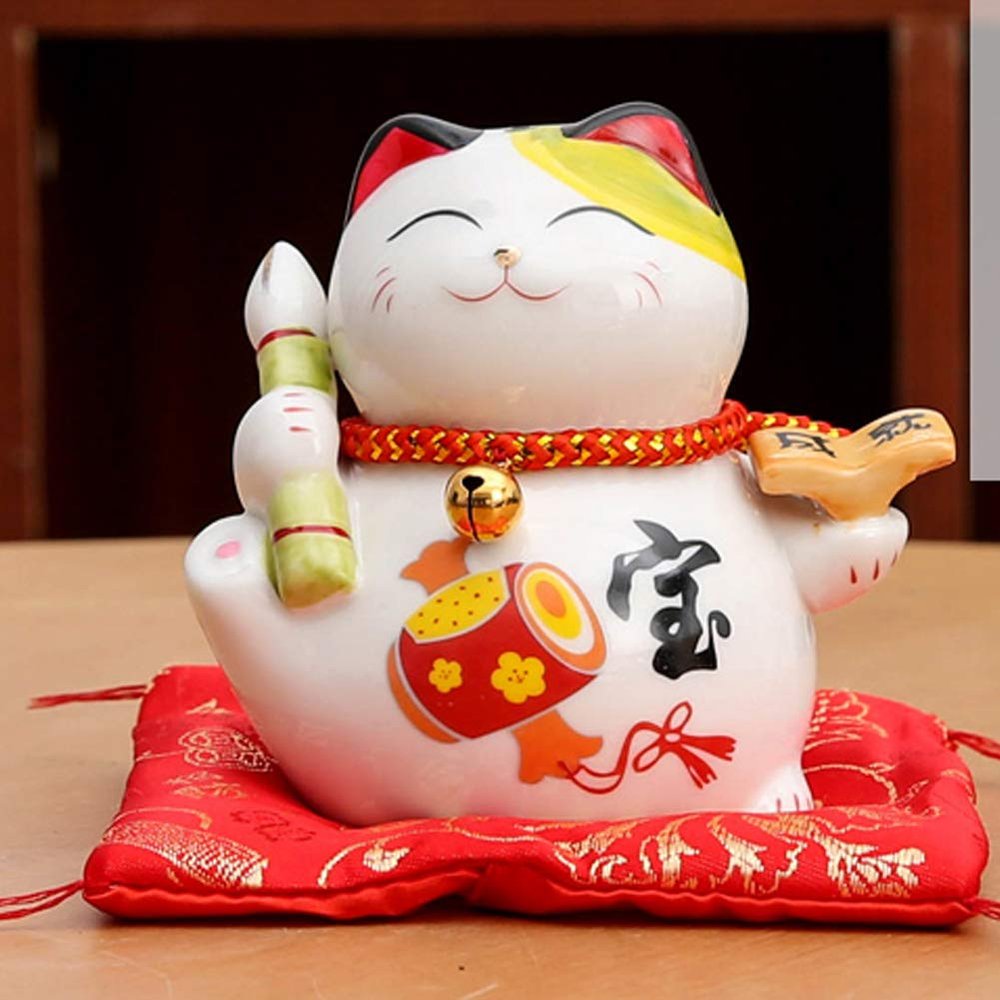 4" Porcelain Lucky Cat Maneki Neko Feng Shui-G