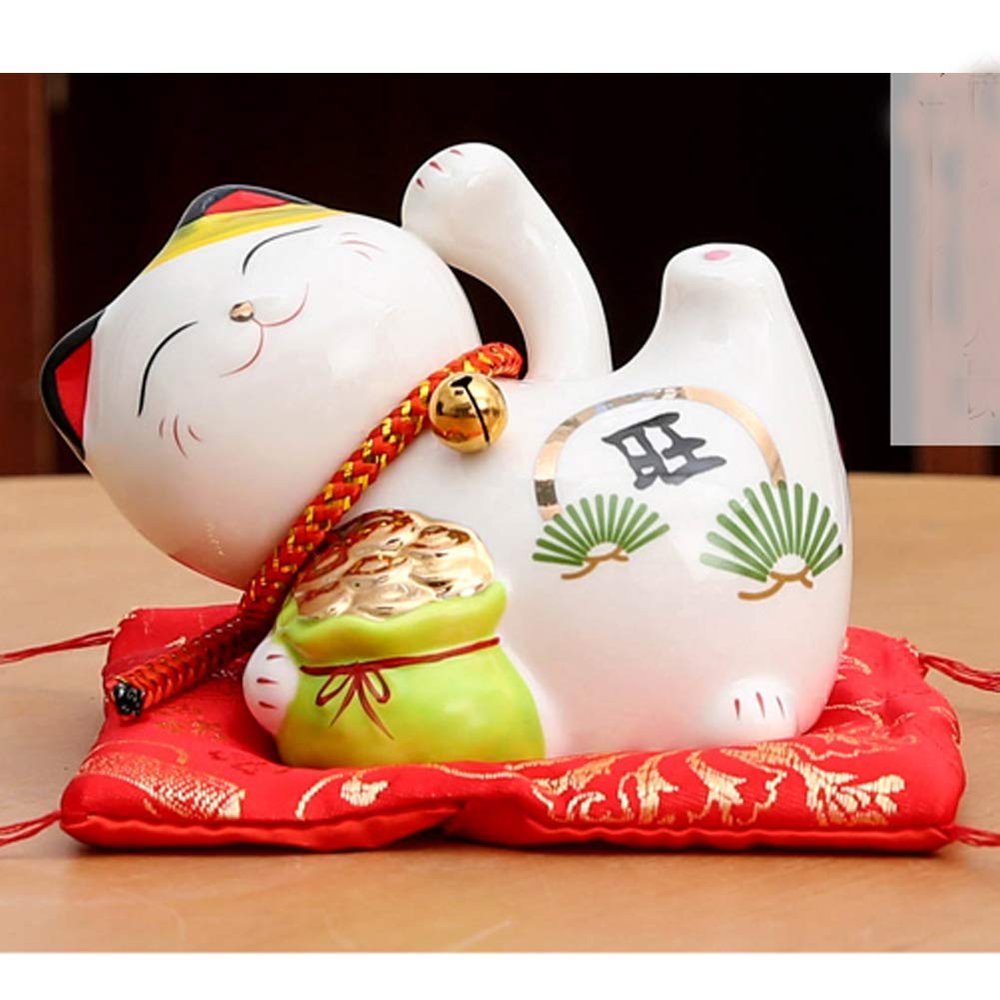 4" Porcelain Lucky Cat Maneki Neko Feng Shui-C