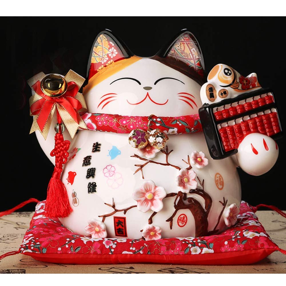 10'' Porcelain Lucky Cat Maneki Neko Feng Shui Cats [D7]