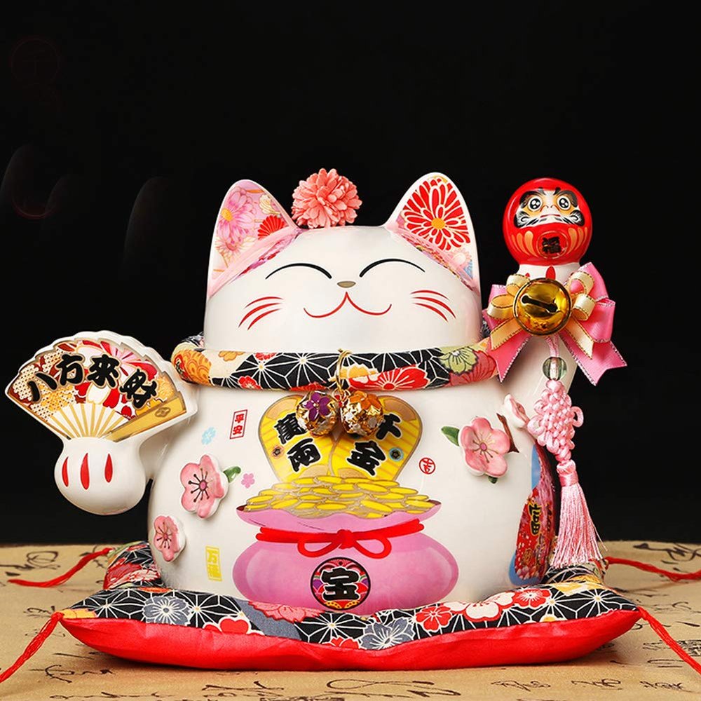 10'' Porcelain Lucky Cat Maneki Neko Feng Shui Cats [D5]