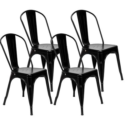 YYAO Metal Dining Chair Restaurant Cafe Kitchen Chairs Set of 4 Indoor/Outdoor Stackable Chairs with Back (Black)