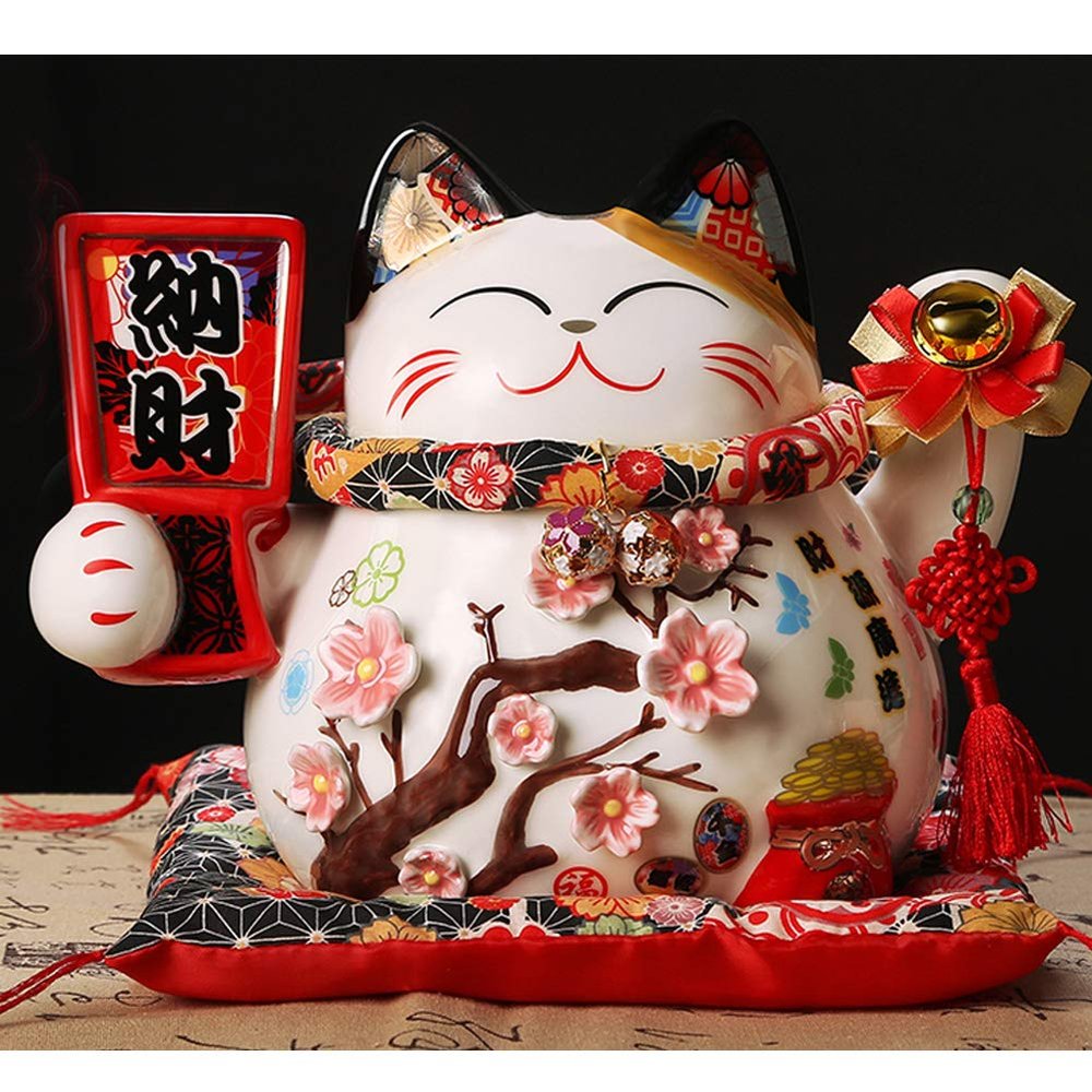 10" Porcelain Lucky Cat Maneki Neko Feng Shui-A5