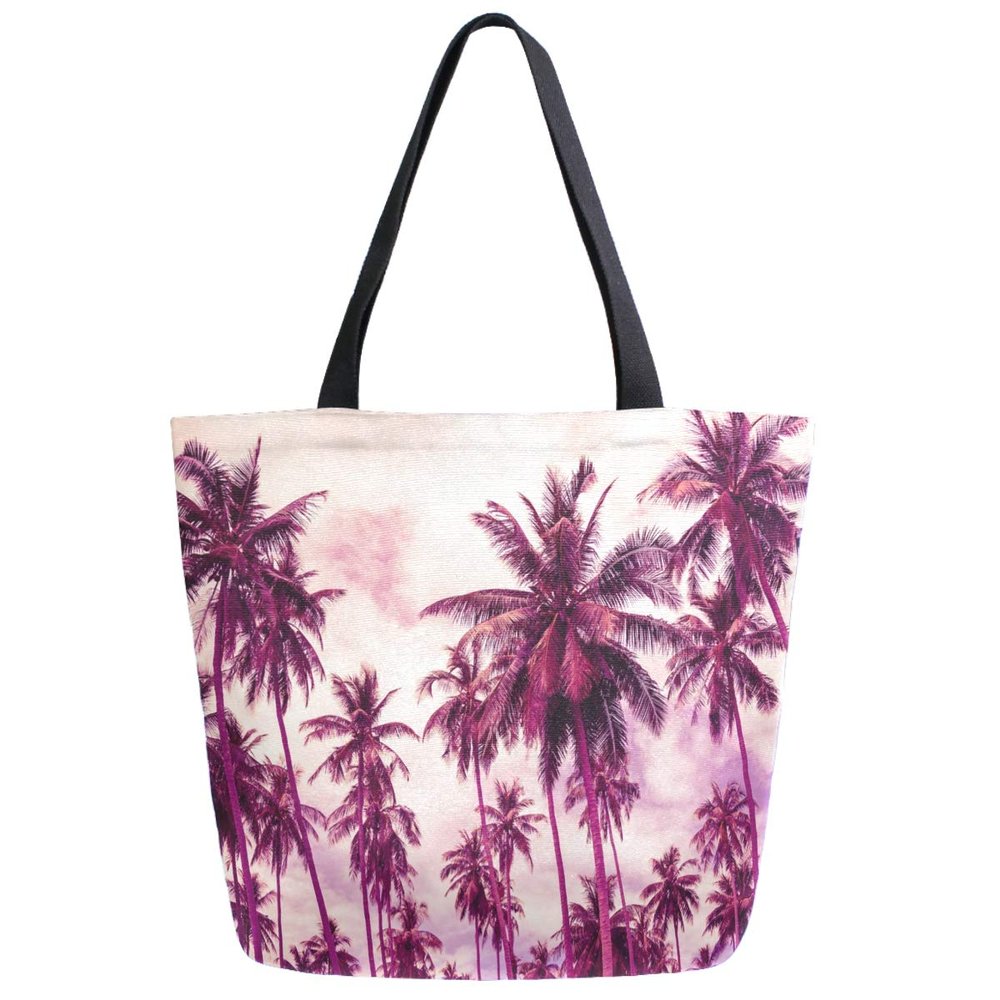 ZzWwR Chic Extra Large Shoulder Grocery Tote Bag, Stylish Tropical Coconut Palm Trees Print Canvas Reusable Handle Bags for Men Women Gym Weekender Picnic Beach Travel Home Storage Market Shopping