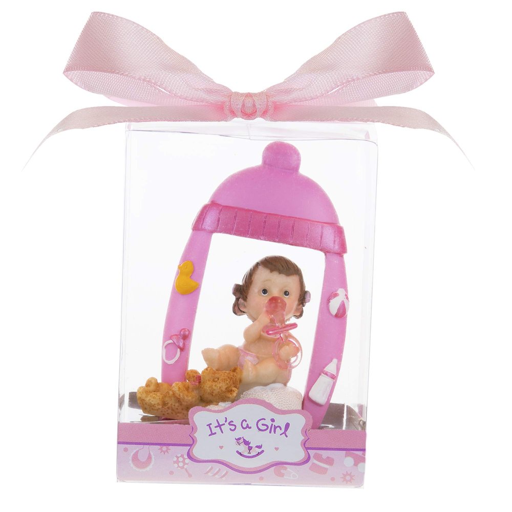 Mega Favors Keepsake Figurine 12 pcs Baby Girl Pacifier in Pink Bottle Frame | Awesome Decorations or Party Favors | for Pregnancy Announcements, Gender Reveals, Birthday and Special Celebrations