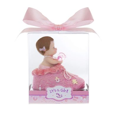 Mega Favors Keepsake Figurine 12 pcs Baby Girl inside Pink Boote Holding Pacifier | Awesome Decorations or Party Favors | for Pregnancy Announcements, Gender Reveals, Birthday and Special Celebrations
