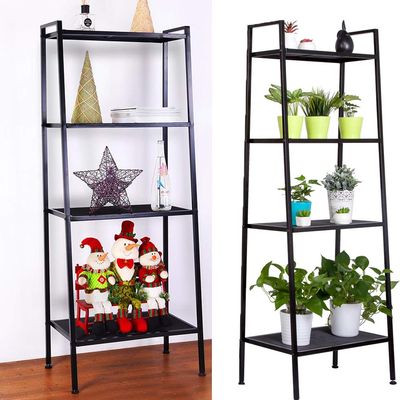 4-Tier Open Ladder Bookshelf, Multifunctional Leaning Plant Flower Stand Rack Bookcase Storage Display Shelves for Home Office Bathroom Balcony (Black)