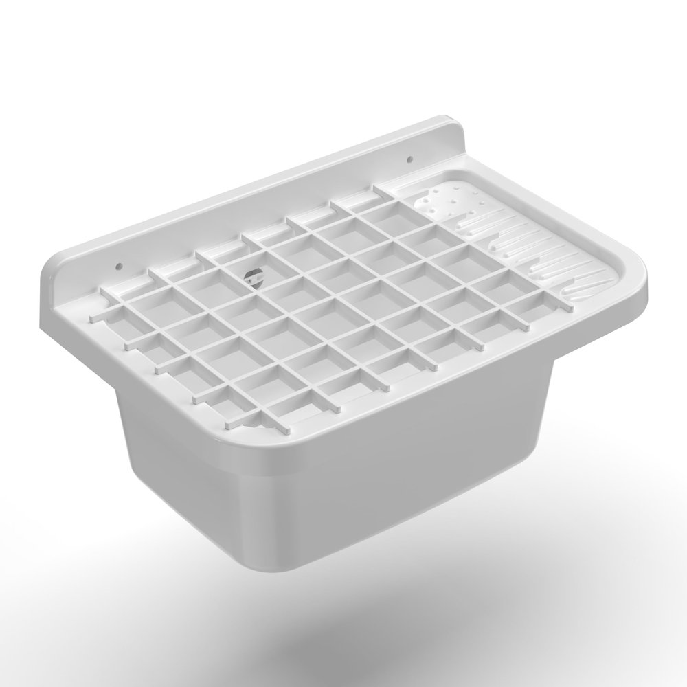 Adventa Wall Mounted Sink with Grid, Outdoor Resin, White, 50x35x24
