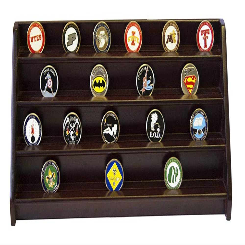 flag connections 4 Rows Shelf Challenge Coin Holder Display Casino Chips Holder Cherry Finish