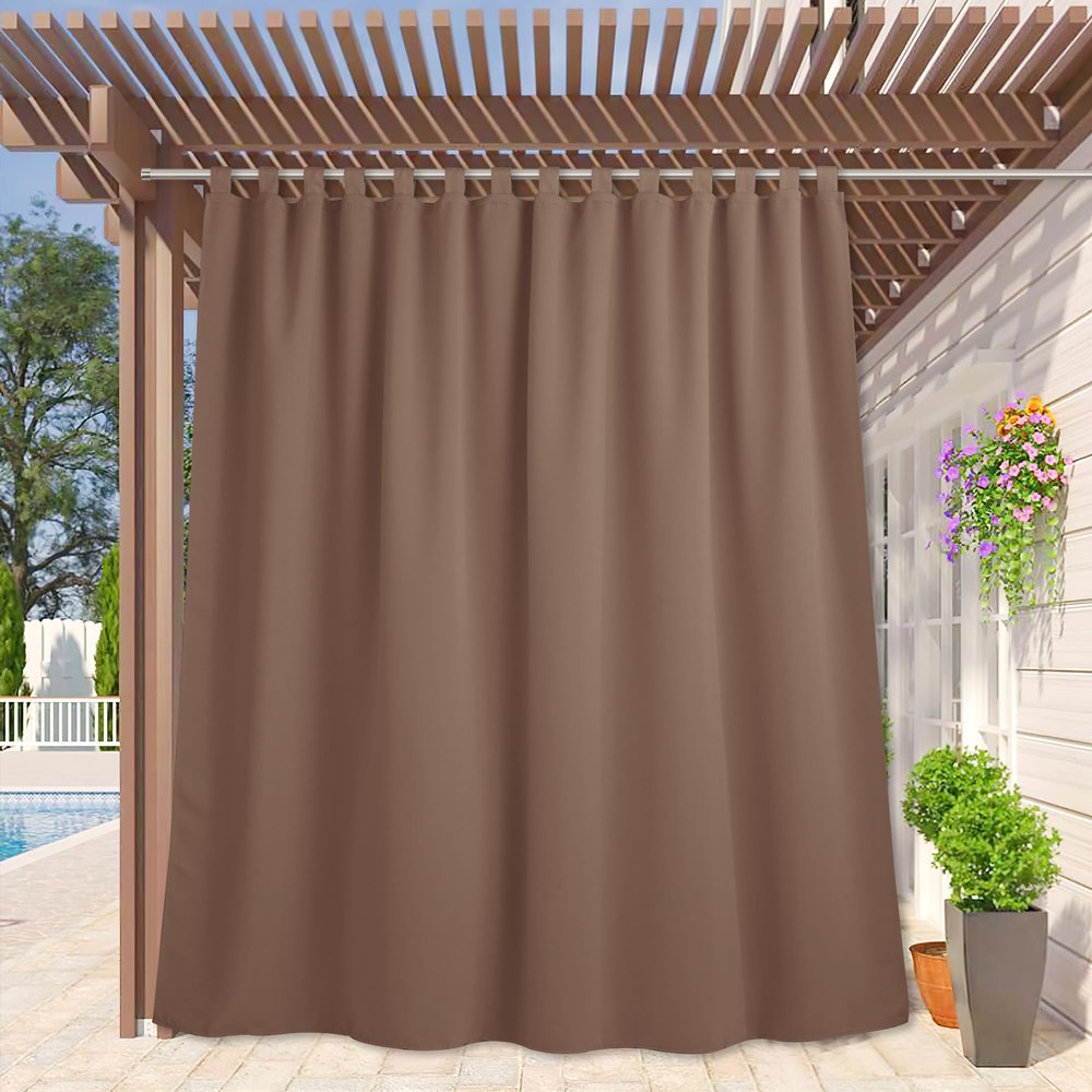 RYB HOME Extra Wide Outdoor Curtains for Patio Waterproof Tab Top Heavy Duty Thermal Insulated in Summer Full Coverage Privacy for Porch, Gazebo & Pergola, W100 x L95, Mocha, 1 Panel