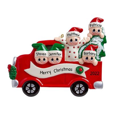 3D Red Truck Family of 5 Ornament 2025 Personalized Family Christmas Ornaments 2025 | Pickup Truck Holiday Trip Personalized Tree Ornaments for Grandchildren, Siblings & Grandkids of Five Ornament