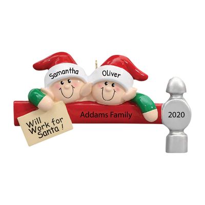 3D Personalized Our First Christmas Ornament 2025 | Custom Elf Couple Ornaments Hats Santa Helpers Couples Ornament 2025 Family of 2 Unique for a Couple Ornaments Couples Unique Gifts