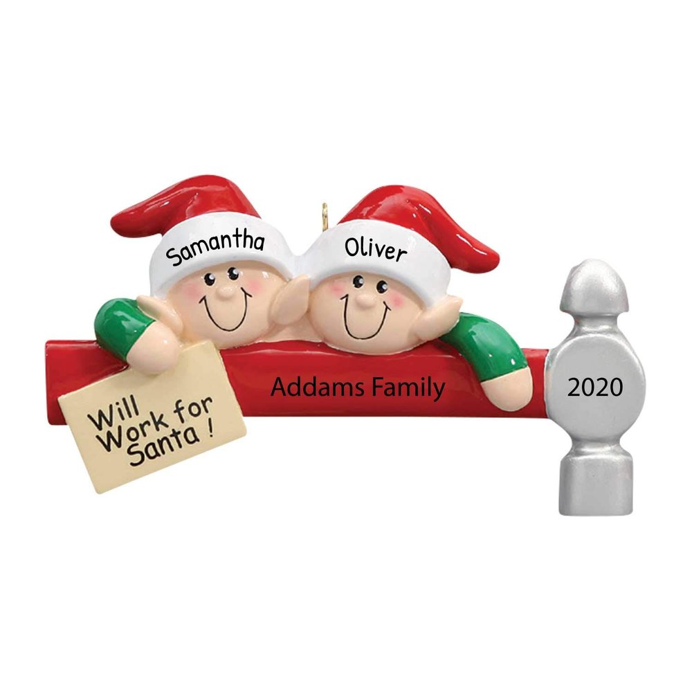 3D Personalized Our First Christmas Ornament 2025 | Custom Elf Couple Ornaments Hats Santa Helpers Couples Ornament 2025 Family of 2 Unique for a Couple Ornaments Couples Unique Gifts