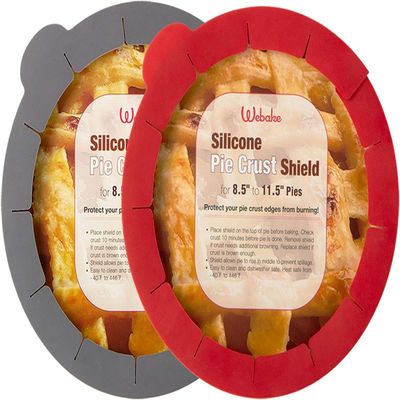 Webake Pie Crust Protector Shield Adjustable Pie Crust Shield Fits 11.5-9 Inch Pie Pan, LFGB Platinum Silicone Pinch Test Passed, for Baking Party Pie Tart, Pack of 2