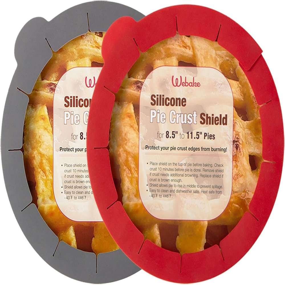 Webake Pie Crust Protector Shield Adjustable Pie Crust Shield Fits 11.5-9 Inch Pie Pan, LFGB Platinum Silicone Pinch Test Passed, for Baking Party Pie Tart, Pack of 2