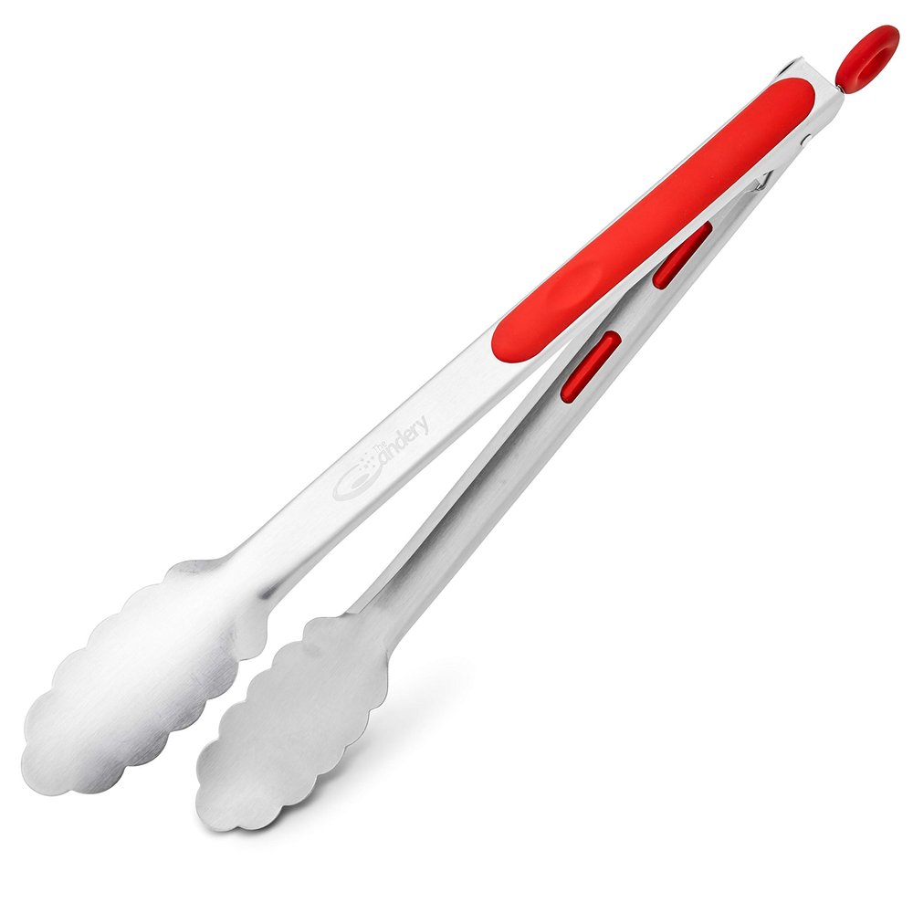 The Candery Hot Dog Accessories - Stainless Steel Hot Dog Tongs Non-Slip Rubber Grip - for Carnivals BBQ Picnics, Concession Stands