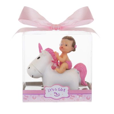 Mega Favors Keepsake Figurine 12 pcs Baby Girl Holding Pacifier Riding Unicorn, Awesome Decorations or Party Favors, Pregnancy Announcements, Gender Reveals, Birthday and Special Celebrations