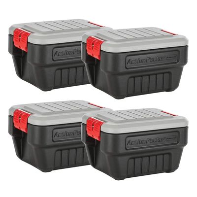 Rubbermaid ActionPacker 8 Gal Lockable Storage Box Pack of 4, Outdoor, Industrial, Rugged, Grey and Black