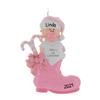3D Personalized Babys First Christmas Ornament 2025 Girl | Baby's First Christmas Ornament 2025 Baby Ornaments for Xmas Tree My 1st Xmas Girl Ornaments for New Parents Couples - Baby in Pink Boot view 3