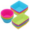 24Pack Silicone Muffin Cups, Reusable Cupcake Liners Molds for Baking, 3 Shapes Lunch Box Bento Dividers-Round, Square, and Rectangular (Colorsful, Regular Size) view 1