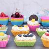 24Pack Silicone Muffin Cups, Reusable Cupcake Liners Molds for Baking, 3 Shapes Lunch Box Bento Dividers-Round, Square, and Rectangular (Colorsful, Regular Size) view 3