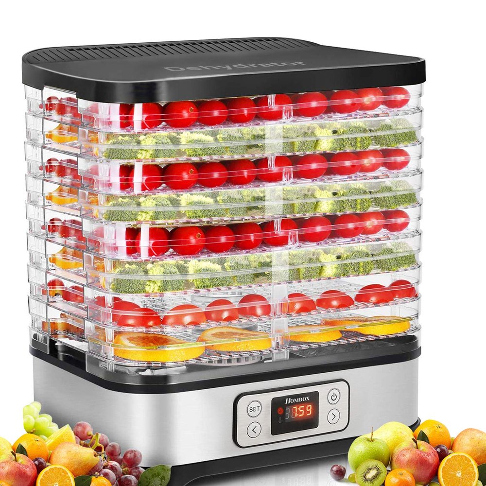 Homdox Food Dehydrator Machine, 8 BPA-Free Trays, 72H Timer & Temperature Control 158F Max, 400W Dehydrator for Food and Jerky, Fruit, Herbs, Meat, Veggies, Dog Treats, Fruit Roll Sheet Included