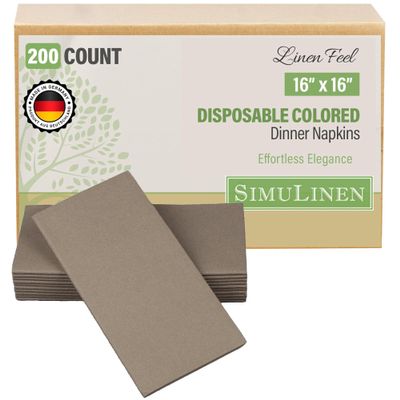 SimuLinen Pewter Linen Feel Disposable Dinner Napkins - Cloth-Like, Kosher Single-Use, Soft, Absorbent, for Parties and Weddings, 16"x16", Box of 50