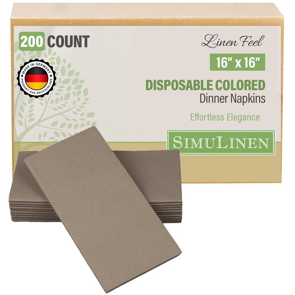 SimuLinen Pewter Linen Feel Disposable Dinner Napkins - Cloth-Like, Kosher Single-Use, Soft, Absorbent, for Parties and Weddings, 16"x16", Box of 50