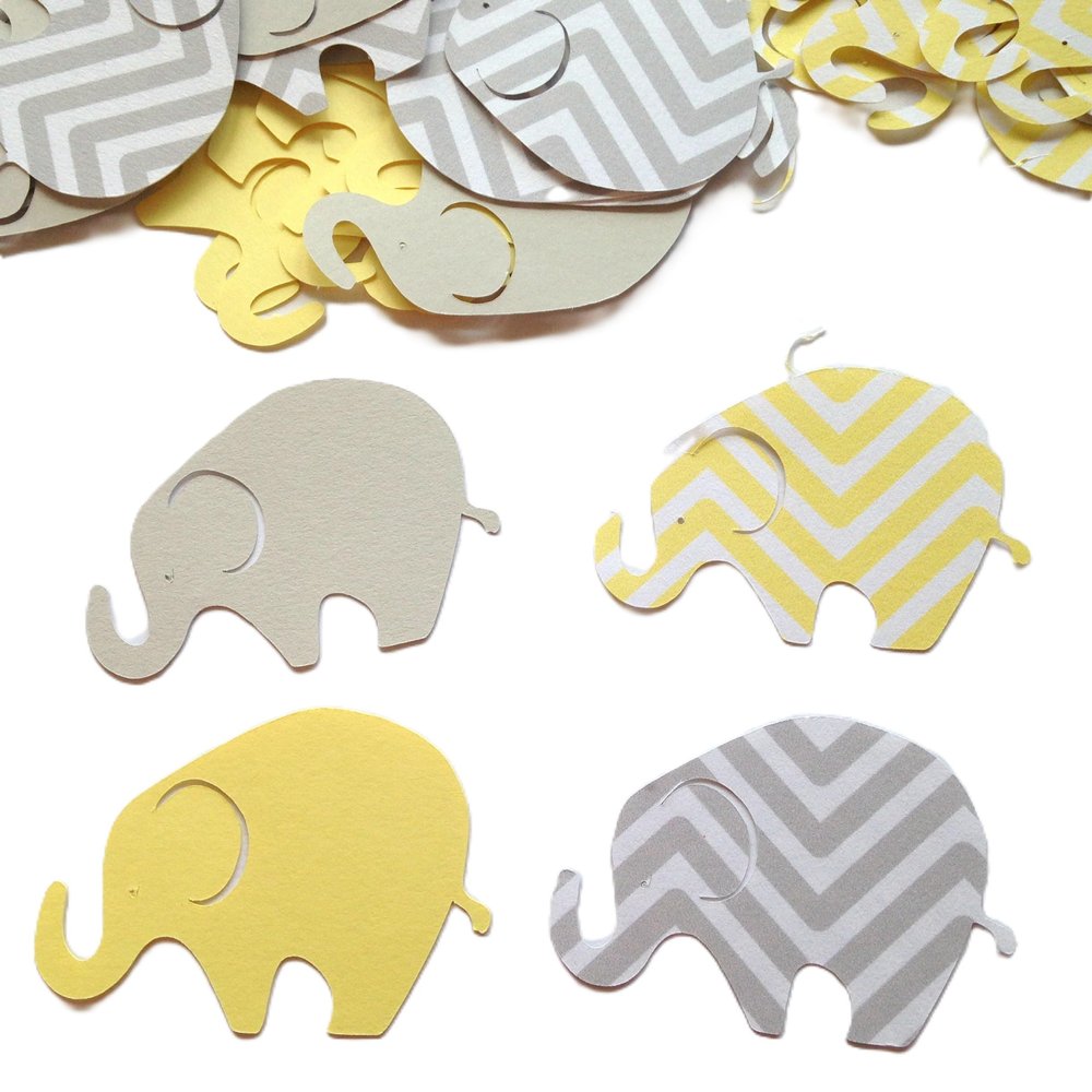 50 Pieces Yellow and Gray Elephant Cut Outs  2 Inch Baby Shower Table Scatter Decorations for Boys or Girls, Party Dcor and DIY Crafts Gender Neutral
