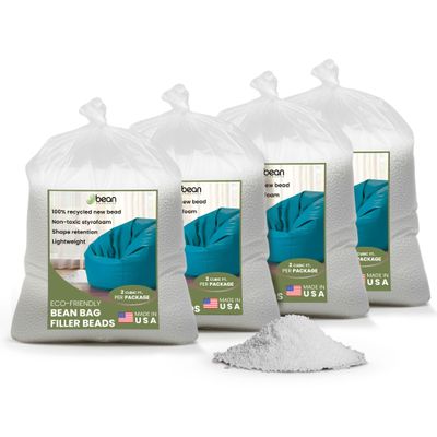 Bean Products Bean Bag Refill Beads - 100% Recycled New Polystyrene Filler Beads for Lasting Support - Poly Fill Beans - Versatile Filling for DIY Projects - Made in USA - 8 Cubic ft.