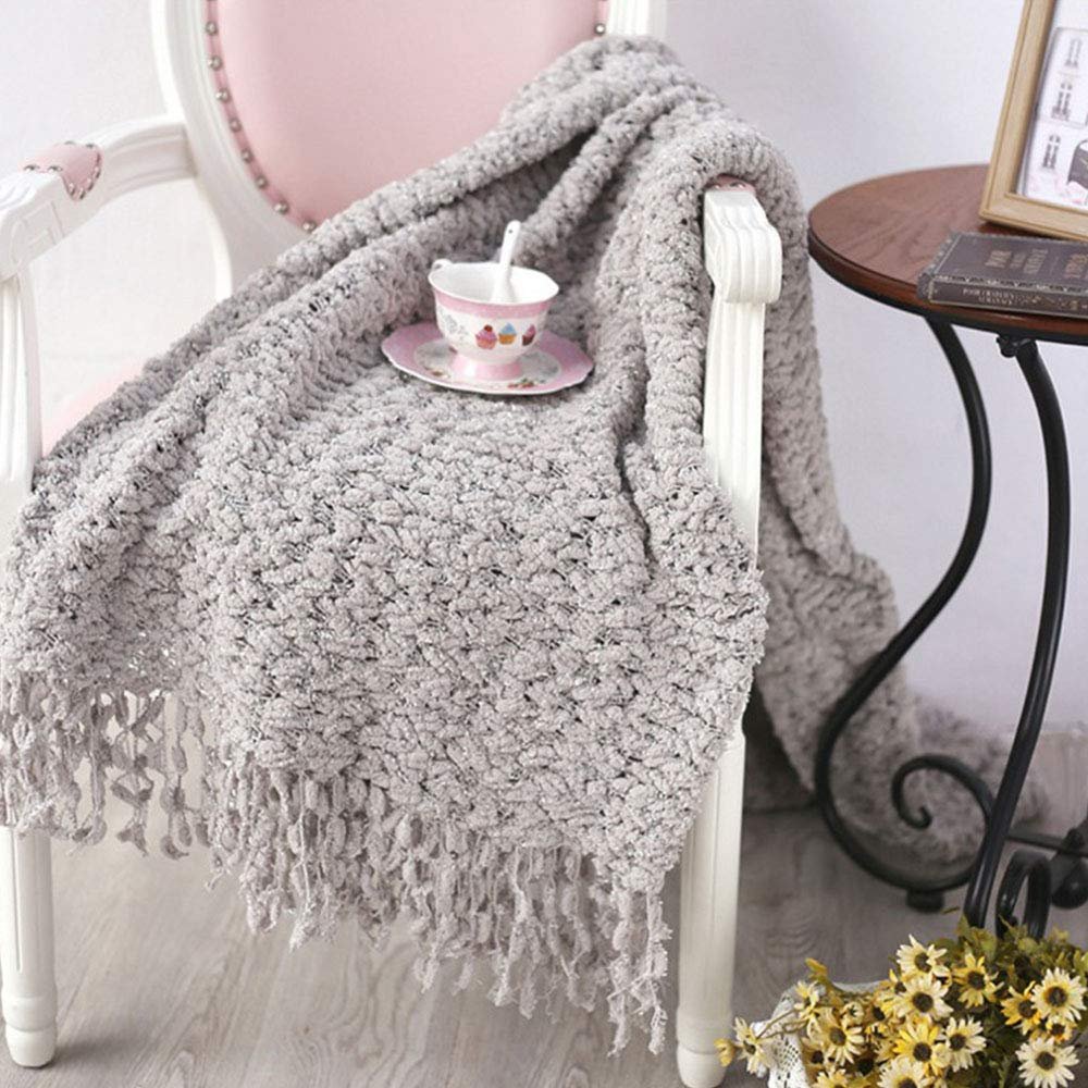 51"x63" Summer Fall Spring Fluffy Grey Chenille Blanket Throw Home Decorative Cozy Throw Blanket Office Couch Sofa Bed Beach Travel Throw Her Gift