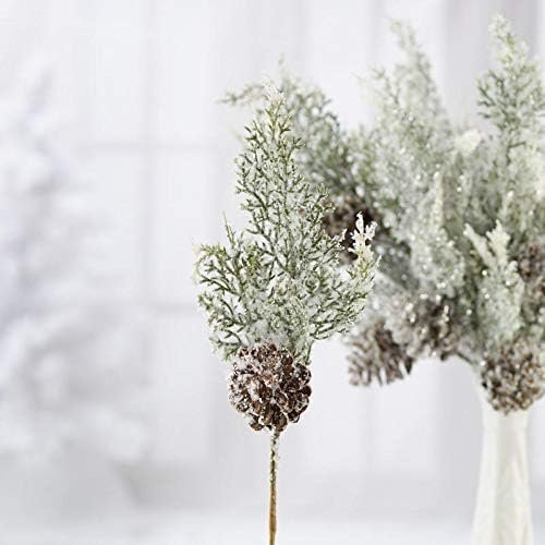 Factory Direct Craft Snowy Artificial Cypress and Pinecone Picks - Pack of 6 Snow and Glitter Accented Pine Stems (Size: 11" H)