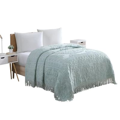 Beatrice Home Fashions Medallion Chenille Bedspread, Queen, Blue