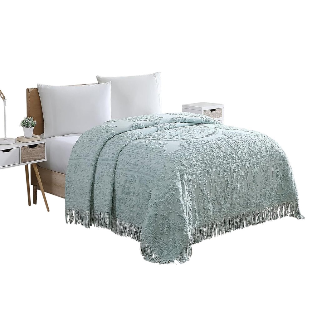 Beatrice Home Fashions Medallion Chenille Bedspread, Queen, Blue
