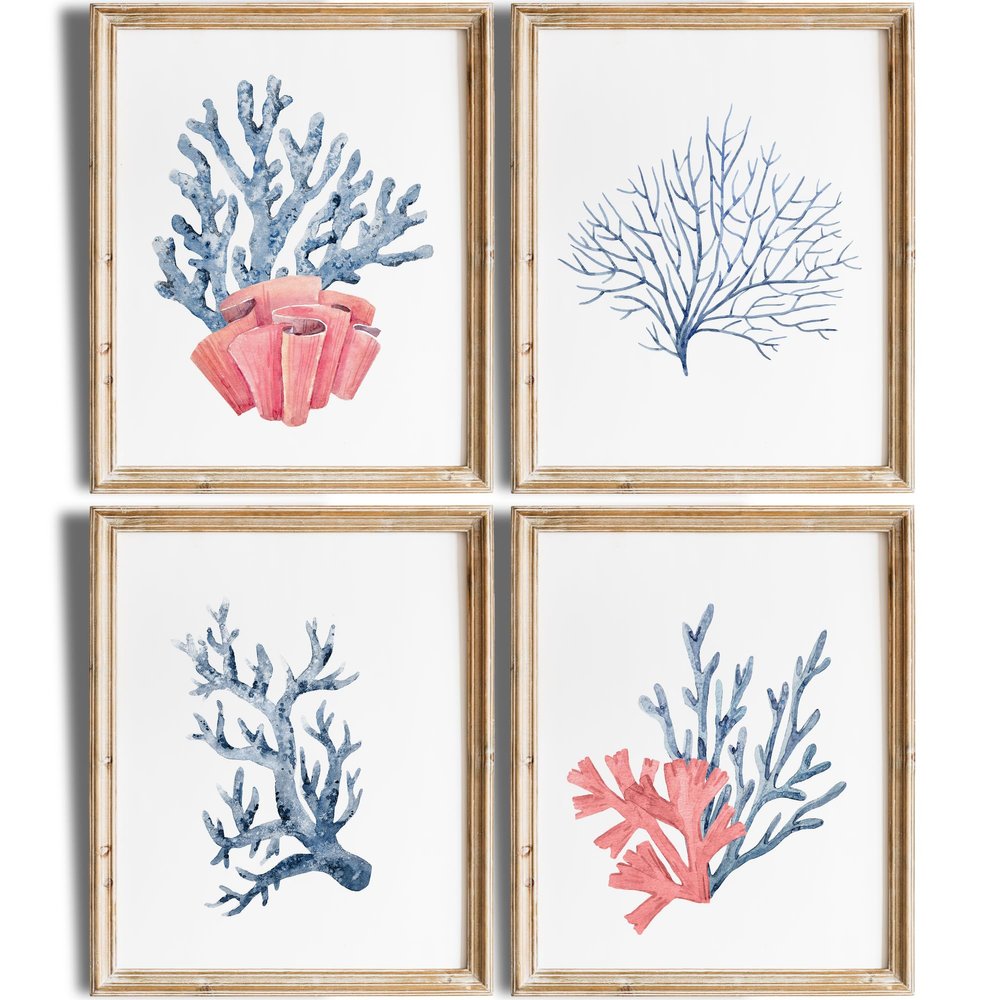 Beach Decor Art Prints (Set of 4) - Unframed - 8x10s | Serene and Inviting Coral-Themed Wall Art Prints | Perfect for Nautical and Ocean-Inspired Home Decor | Bathroom Wall Decor | Apartment Dcor's